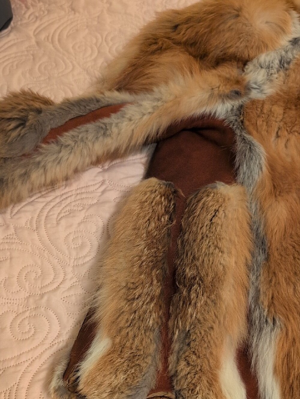 Vintage Red Fox Real Fur Jacket in Warm Brown Tones With Suede Insets - Picture 8 of 12